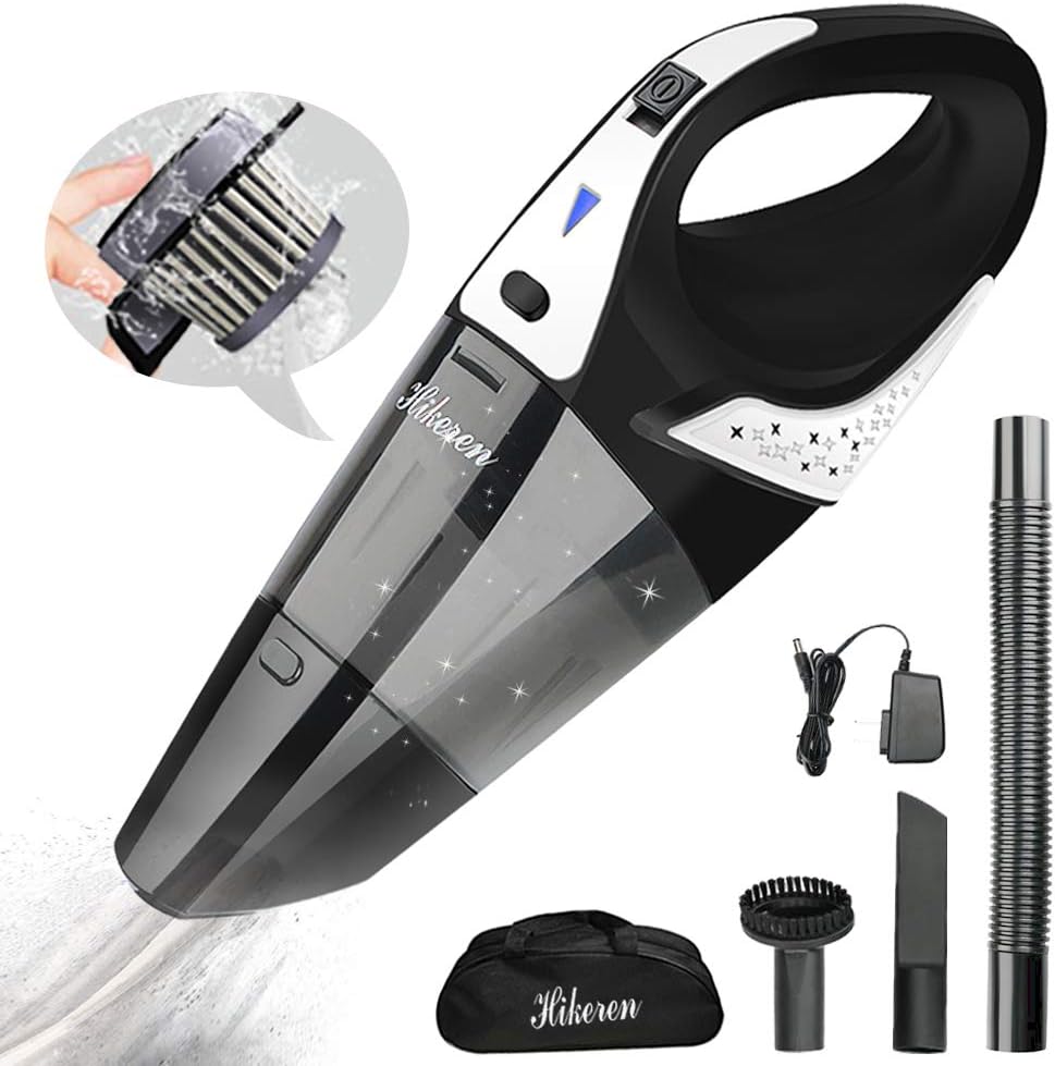 Rechargeable Cordless Handheld Vacuum, Hikeren Lightweight Portable Vacuum Cleaner with 12-Volt 100W Power, Stainless Steel HEPA Filter with a Carry Bag