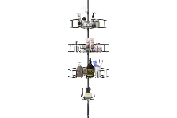 Rustproof Shower Caddy for Bathroom, Bathtub Storage Organizer with 4 Adjustable Baskets, 39-125 Inch Shower Corner Caddy wit