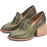 MOOMMO Women Chunky Platform Loafers Pumps Round Closed Toe Slip On Penny Loafers Suede Block High Heels Oxford Shoes Formal Classic Thick Heel Dress Loafer Office Ladies Vintage Comfort 4-11 M US