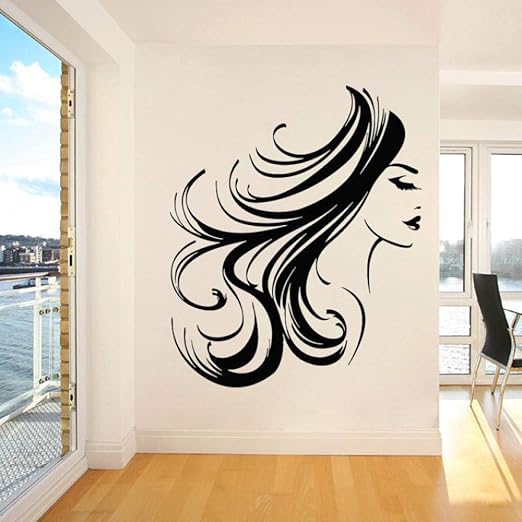 Amazon Ronronner 女の子の顔の壁デカール女長髪ヘアスタイル化粧室美容室インテリアウィンドウステッカー寝室の装飾57 68 Cm ウォールステッカー オンライン通販