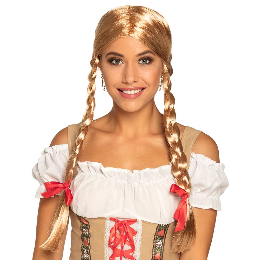 Boland Oktoberfest Heidi Blonde Wig with Bows – Long Blonde Wig, Perfect for Oktoberfest, Costume Parties, and Themed Events