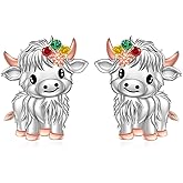 Highland Cow Earrings Sterling Silver Highland Cow Earrings for Women Cows Stud jewelry Charms Dangle Cubic Zirconia Leverback Cute Animal Gifts