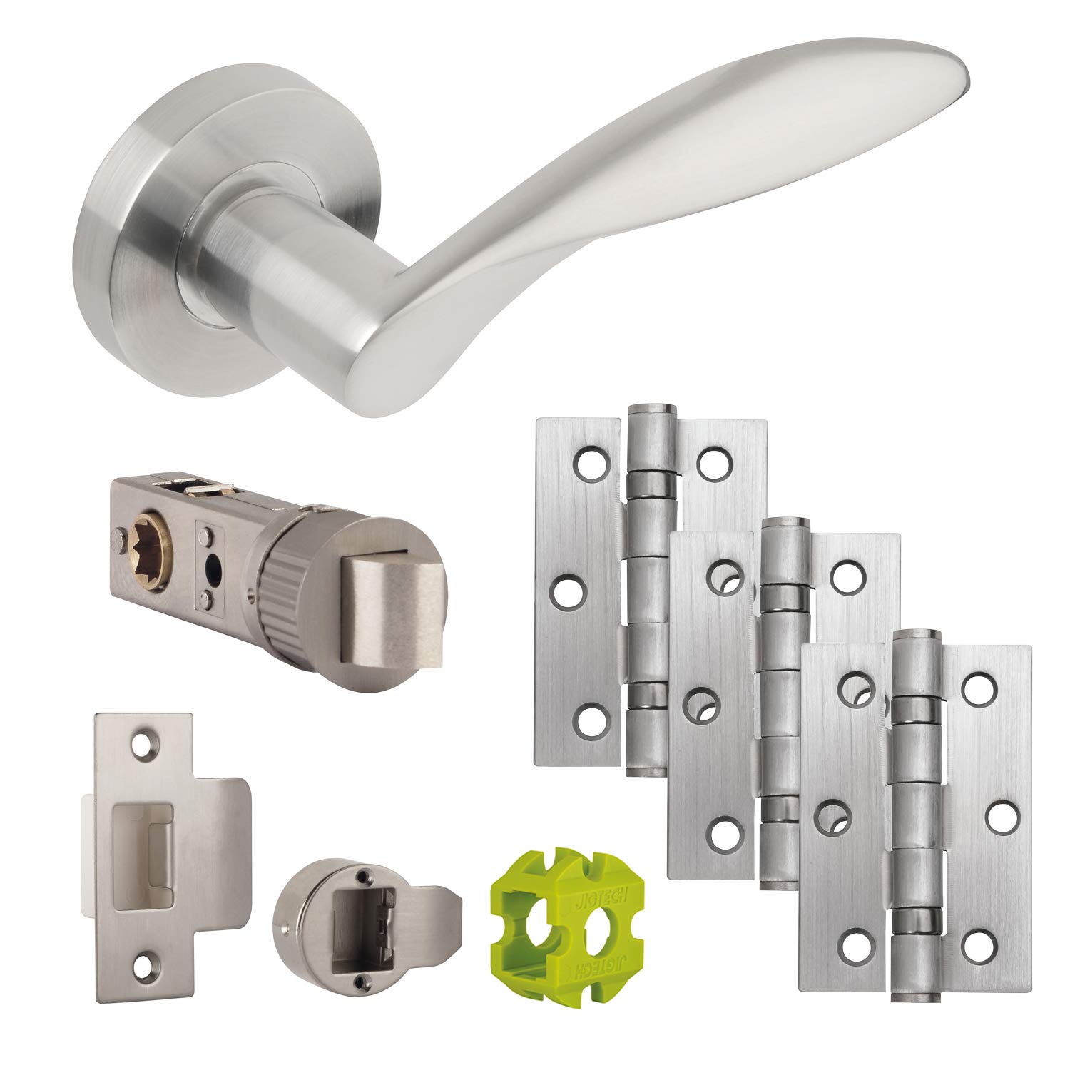 Jigtech JTB72200 Cresta Door Pack-Latch, Satin Chrome,57mm