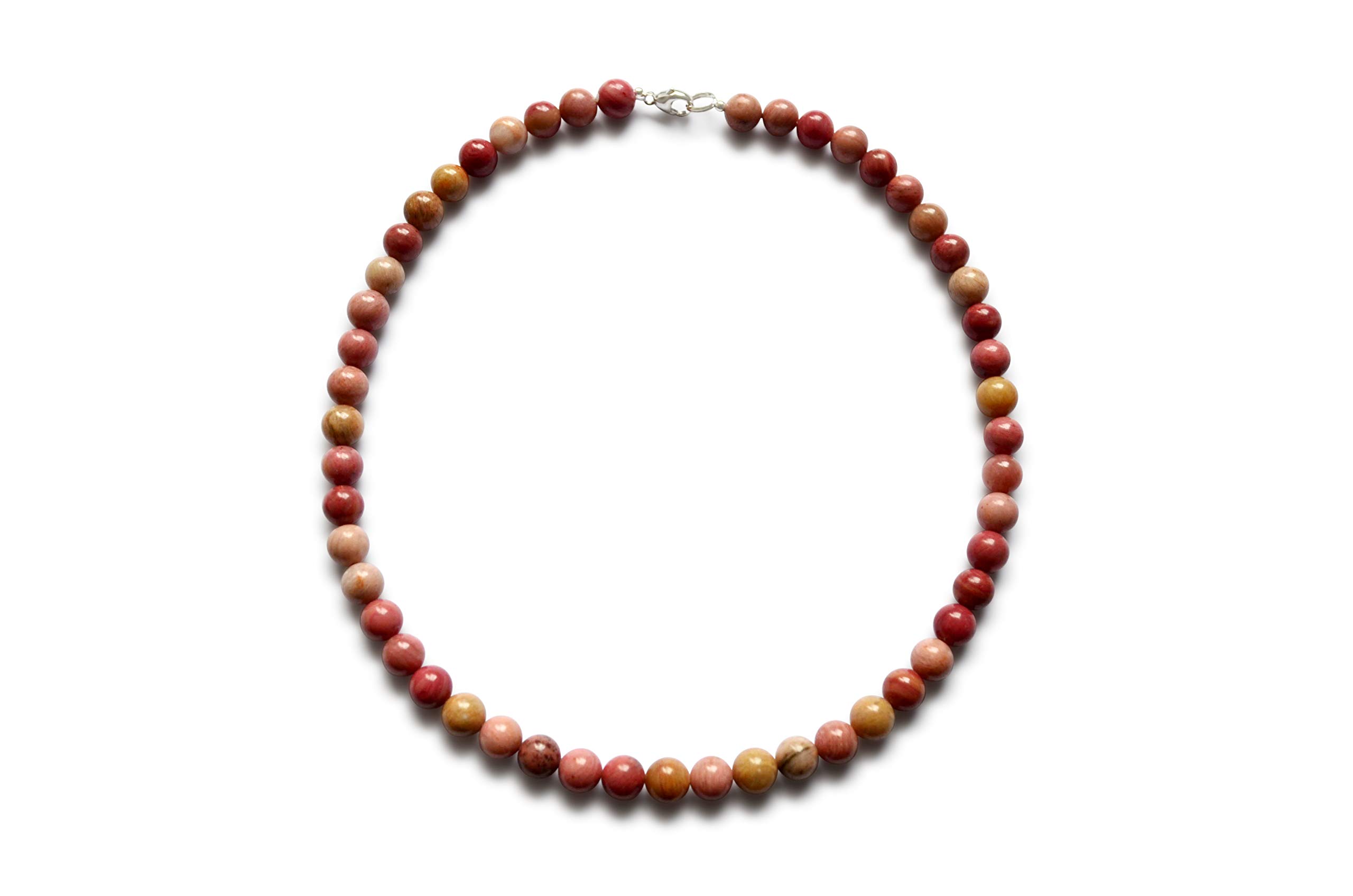 Rhodonite necklace, natural, round, 10mm, 925 silver