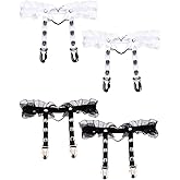 Adove Women Adjustable Leather Thigh Garter,Lace Heart Shaped Leg with Clips punk goth for thigh high socks