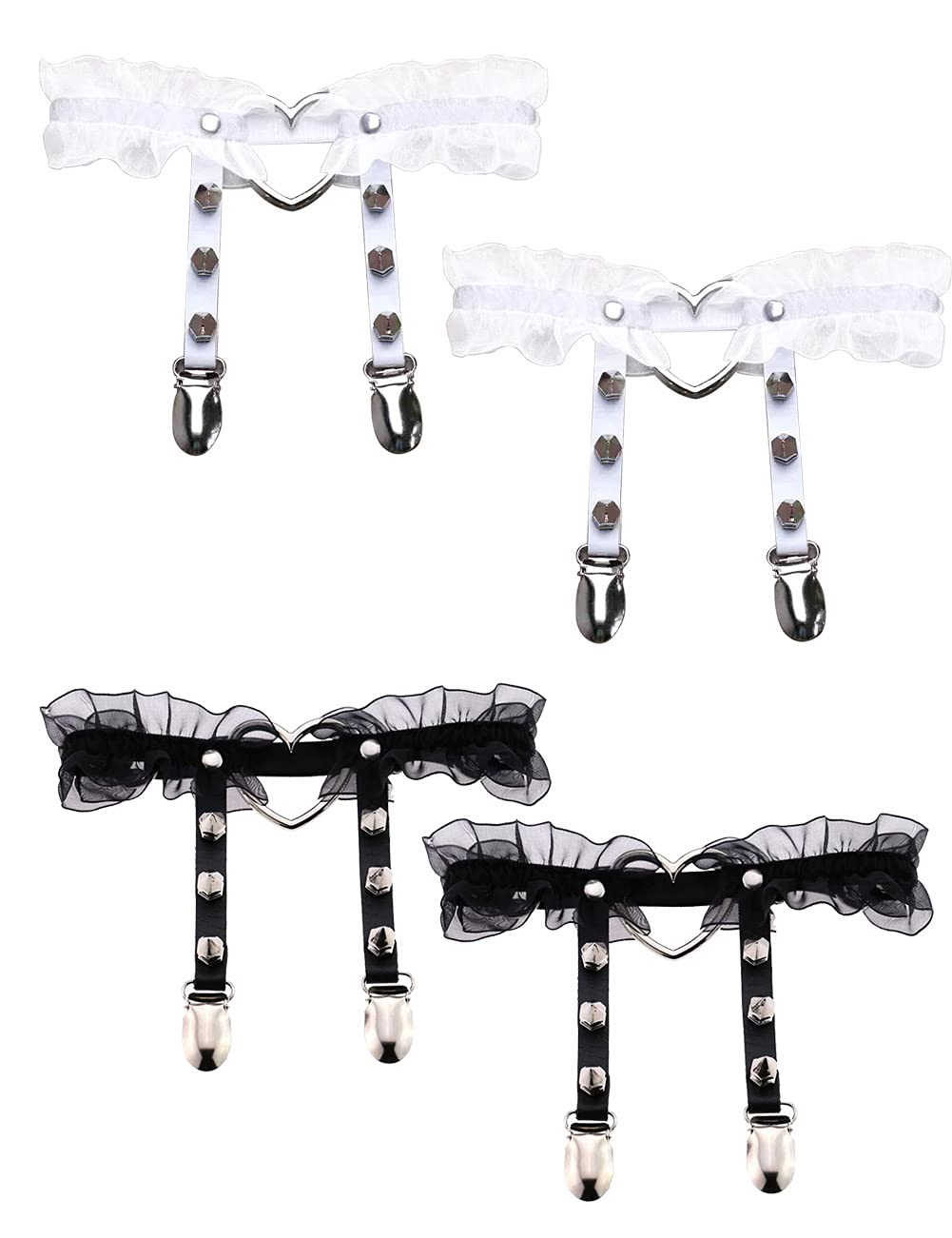 Adove Women Adjustable Leather Thigh Garter,Lace Heart Shaped Leg with Clips punk goth for thigh high socks