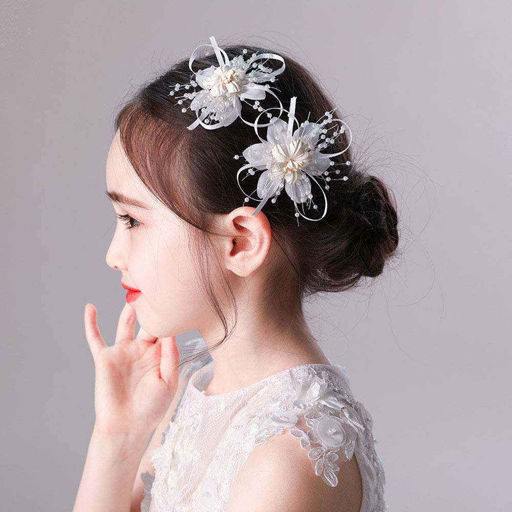 IYOU Floral Princess Headpiece Flower Wedding Hair Clip White Flower Frist Communion Hair Accessories for Flower Girls and Bridesmaid