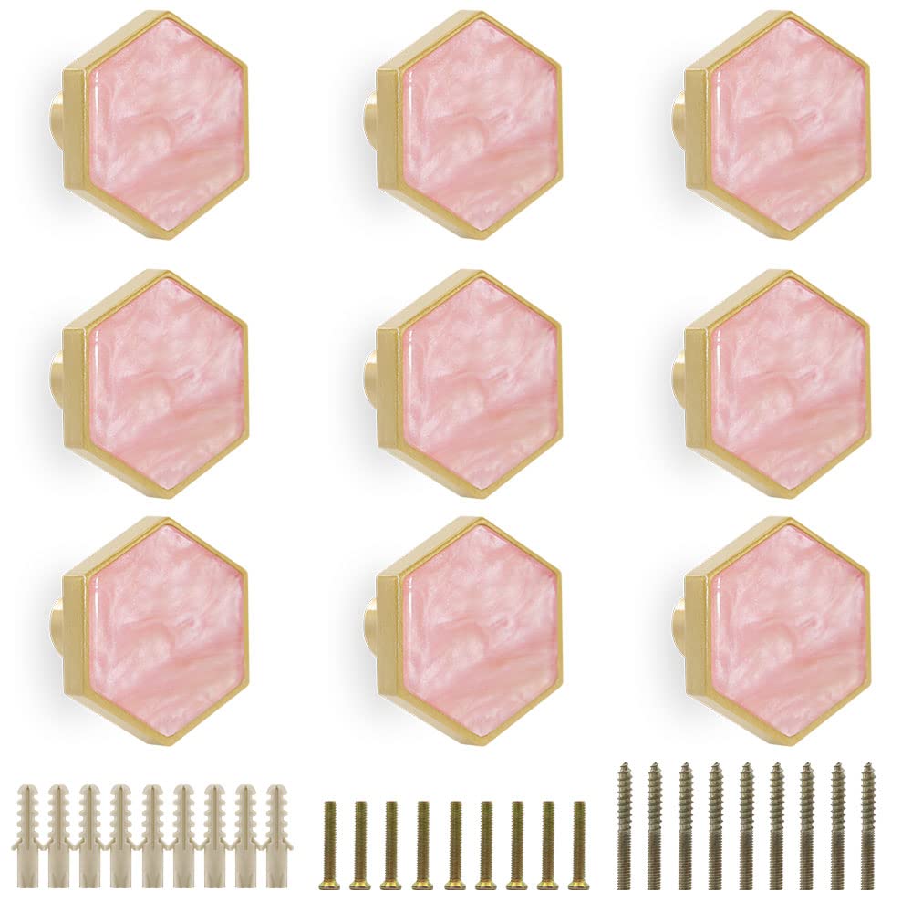 EVERGD 27mm Pure Copper Handle Shell Brass Gold Wardrobe Kitchen Cabinet Door Knobs Drawer Cupboard Hardware Pull Handle Clothes Coat Hook Modern Simple (9, Hexagon-Pink 25mm) — image 1