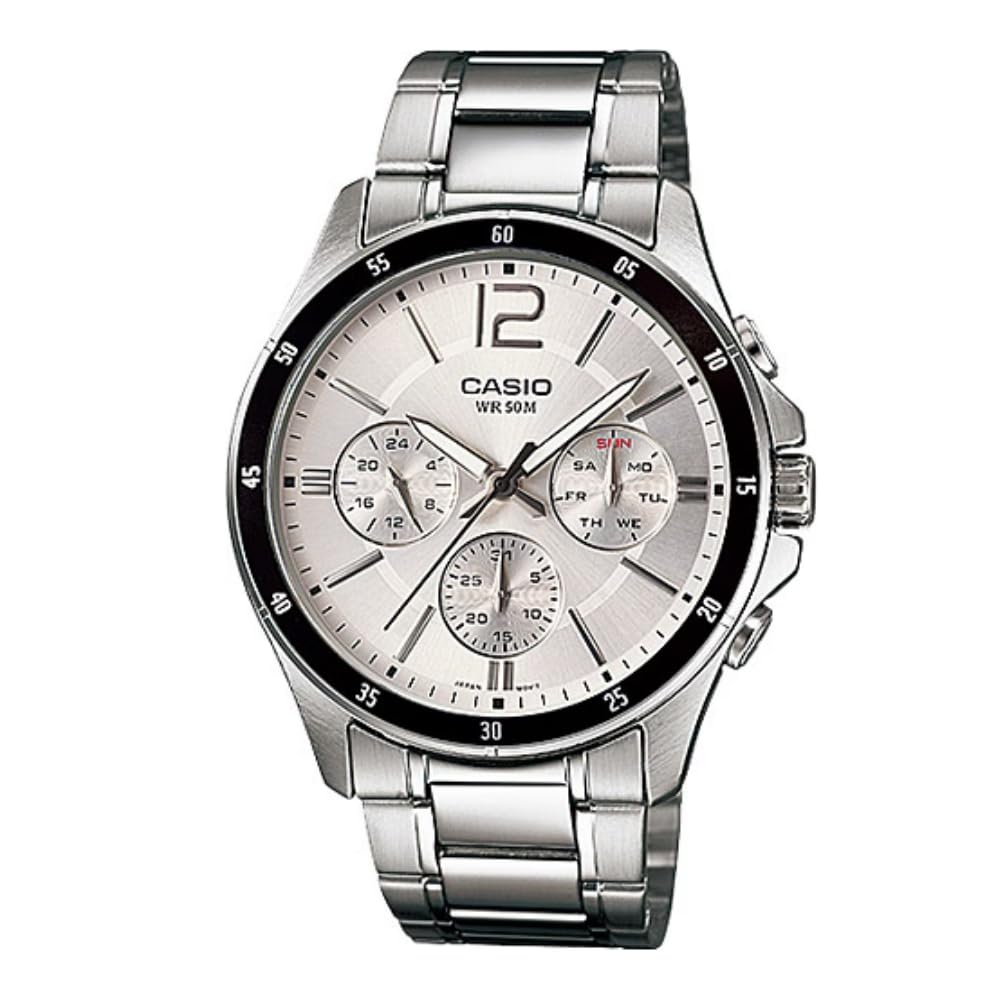 Casio MTP-1374D-7 Men's Analogue Quartz Watch with Stainless Steel Strap, Silver/Grey, One Size, Dress/Formal