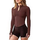 GYM RAINBOW Womens Snatched Workout Jackets Lightweight Zip Up Slim Fit Gym Track Athletic Jackets with Thumb Holes(#1 Dark Red Brown,X-Large)