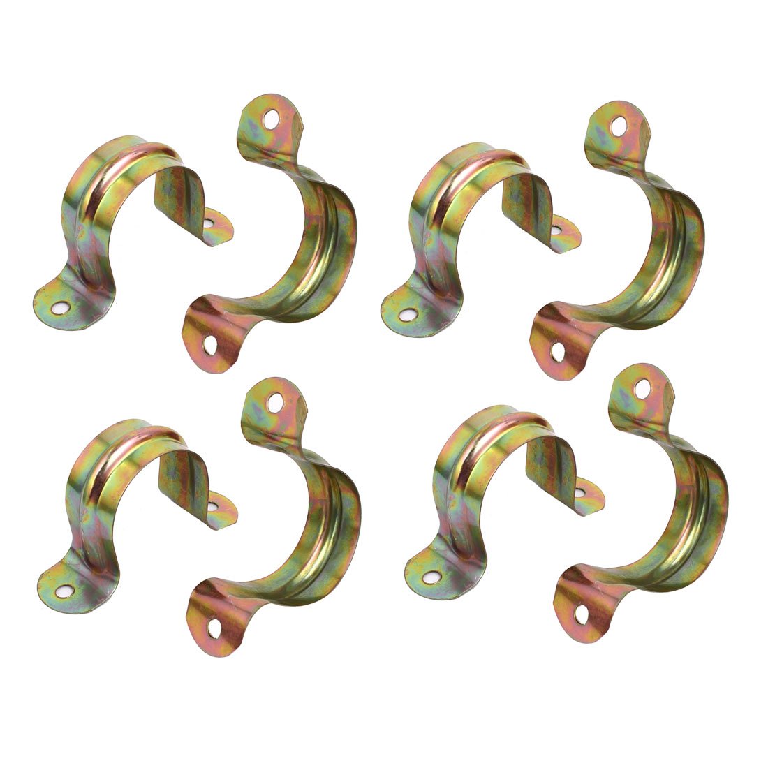 sourcingmap 50mm(2inch) Dia Rigid Pipe Strap, 2 Holes Tube Straps Tension Tube Clip Clamp Yellow Zinc Plated Bronze Tone 8pcs