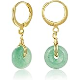 LOOYUUPEE Natural Stone Earrings Vintage Donut Handmade Earrings for Women Dangle Hook Earrings Minimalist Drop Earrings Lucky Jewelry Gift for Mom (925 Sterling Silver with Gold Plated)