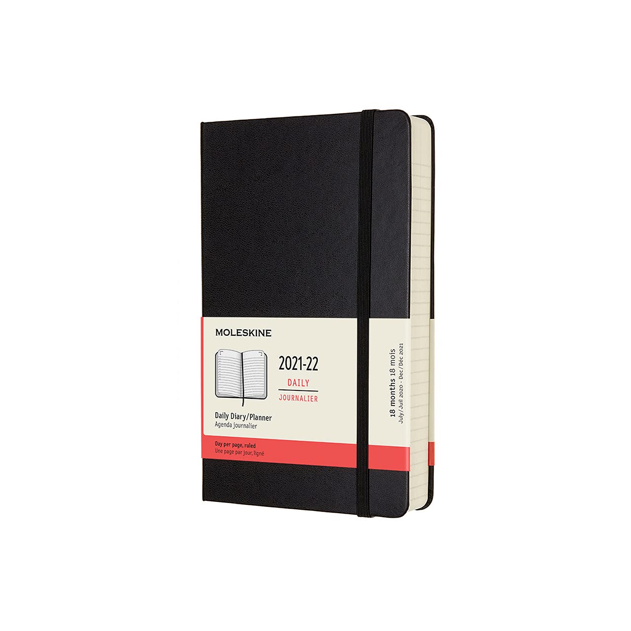 Moleskine - 18-Month Daily Planner/Diary, Planner 2021/2022, Daily Planner with Hard Cover and Elastic Closure, Size Large 13 x 21 cm, Colour Black, 608 Pages