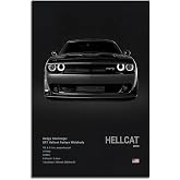 Supercar Poster Challenger Hellcat Poster Racing Wall Art Painting Canvas Birthday Gift Prints House Decor Framed or Frameless (Black, 12L x 18W, Unframed)