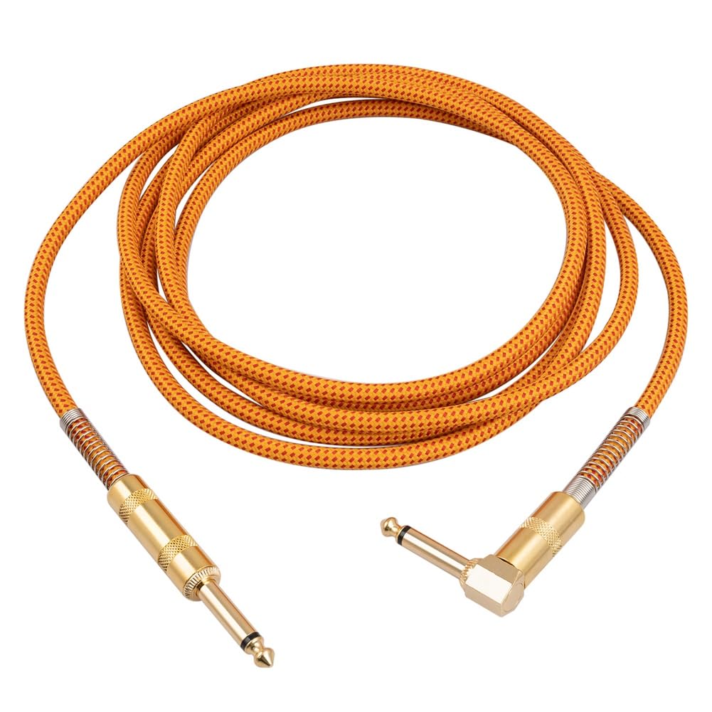 Elantoexis Guitar Instrument Cable Kit Guitar Accessories 10FT Electric Instrument Bass AMP Cord 1/4 Inch Straight to Right Angle Gold Plated 6.35mm Cable