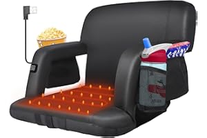 Blufree 25 Inch Extra Wide Heated Stadium Seats for Bleachers, 3 Level USB Heated Bleacher Seat with Backrest, 6 Reclining Positions Portable Stadium Chair for Outdoor Sports (Power Bank Not Included)