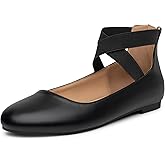 Trary Ballet Flats for Women Round Closed Toe Mary Jane Shoes Women's Flats with Wide Width Womens Comfy Fashion Elastic Ankle Strap Dress Shoes for Daily Office Work Business Casual All Year