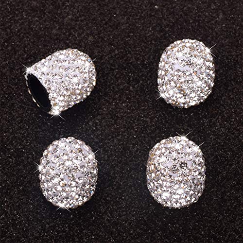 Valve Stem Caps, 4 Pack Handmade Crystal Rhinestone Universal Car Tire Valve Caps Chrome,Attractive Dustproof Bling Car Accessories - White - Thumbnail 4