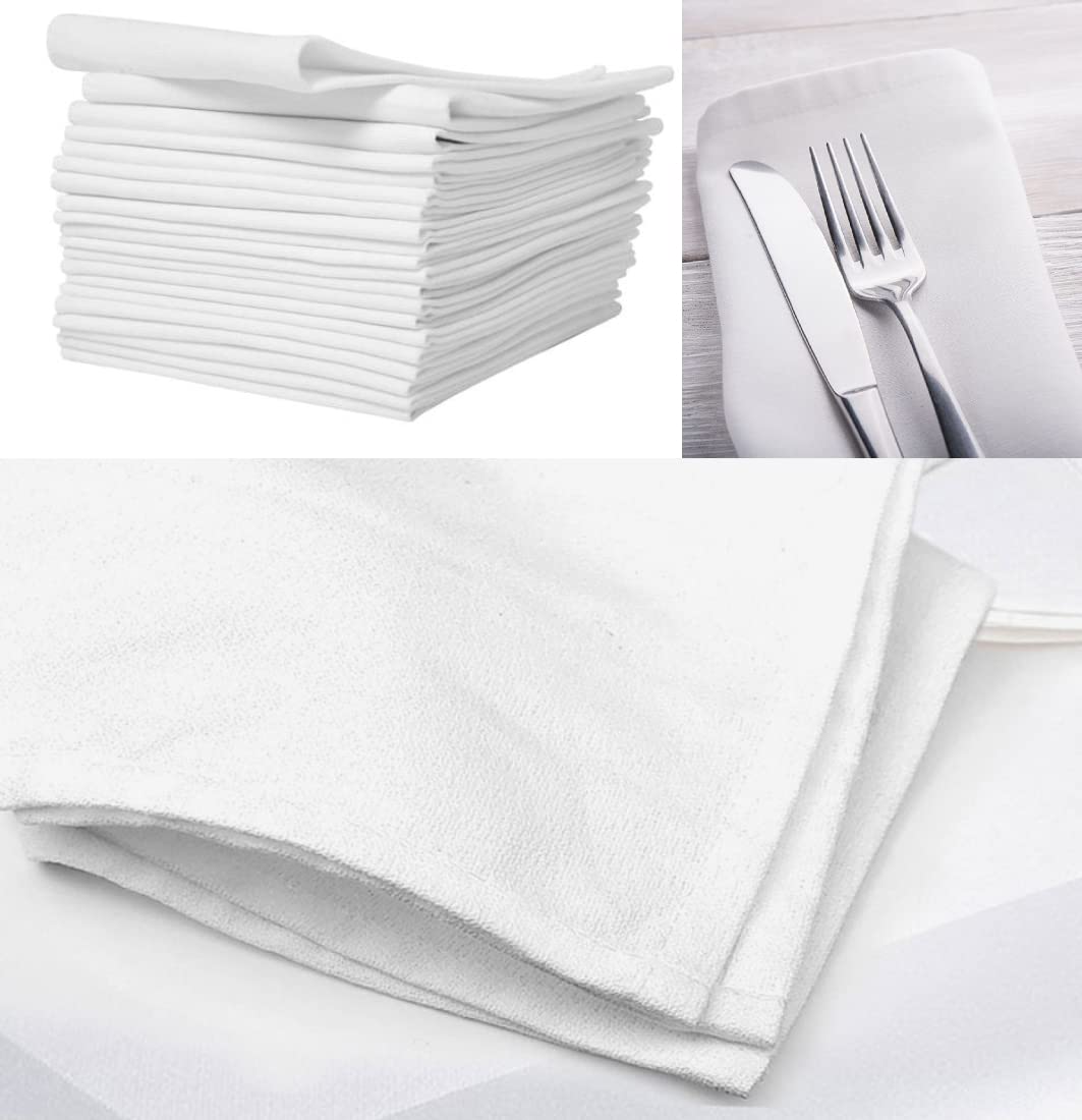 COTTON NAPKINS WHITE SET OF 4 - Cloth Napkin Oversized Heavy Weight - 50cm x 50cm - Dinner, Hotel, Home, Weddings, Restaurant & Event Quality. Reusable