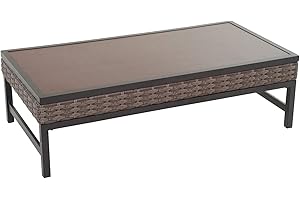 Festival Depot Furniture Dining Bistro Patio Outdoor Side Coffee Table Wicker Rattan Rectangle with Metal Slatted Steel Legs All Weather for Garden Yard 47.2"(L) x 13.3"(H) x 23.6"(W),Brown Black