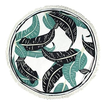 Oofaywfd Serviette De Plage Rond Fleurs Feuilles Imprimé