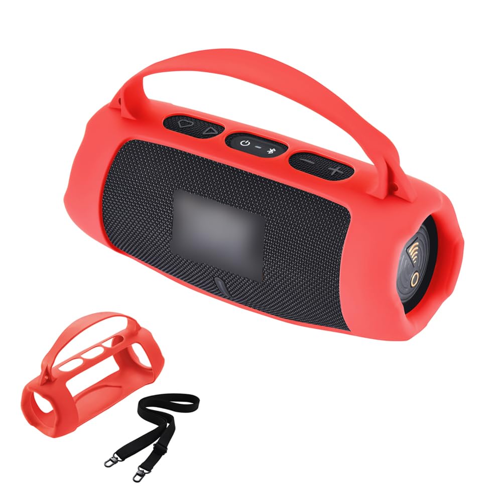 Silicone Case for JBL Charge 5 Wi-Fi/Charge 5 Portable Bluetooth Speaker, Protective Sleeve with Handle and Shoulder Strap Wireless Speakers Accessories (Red)