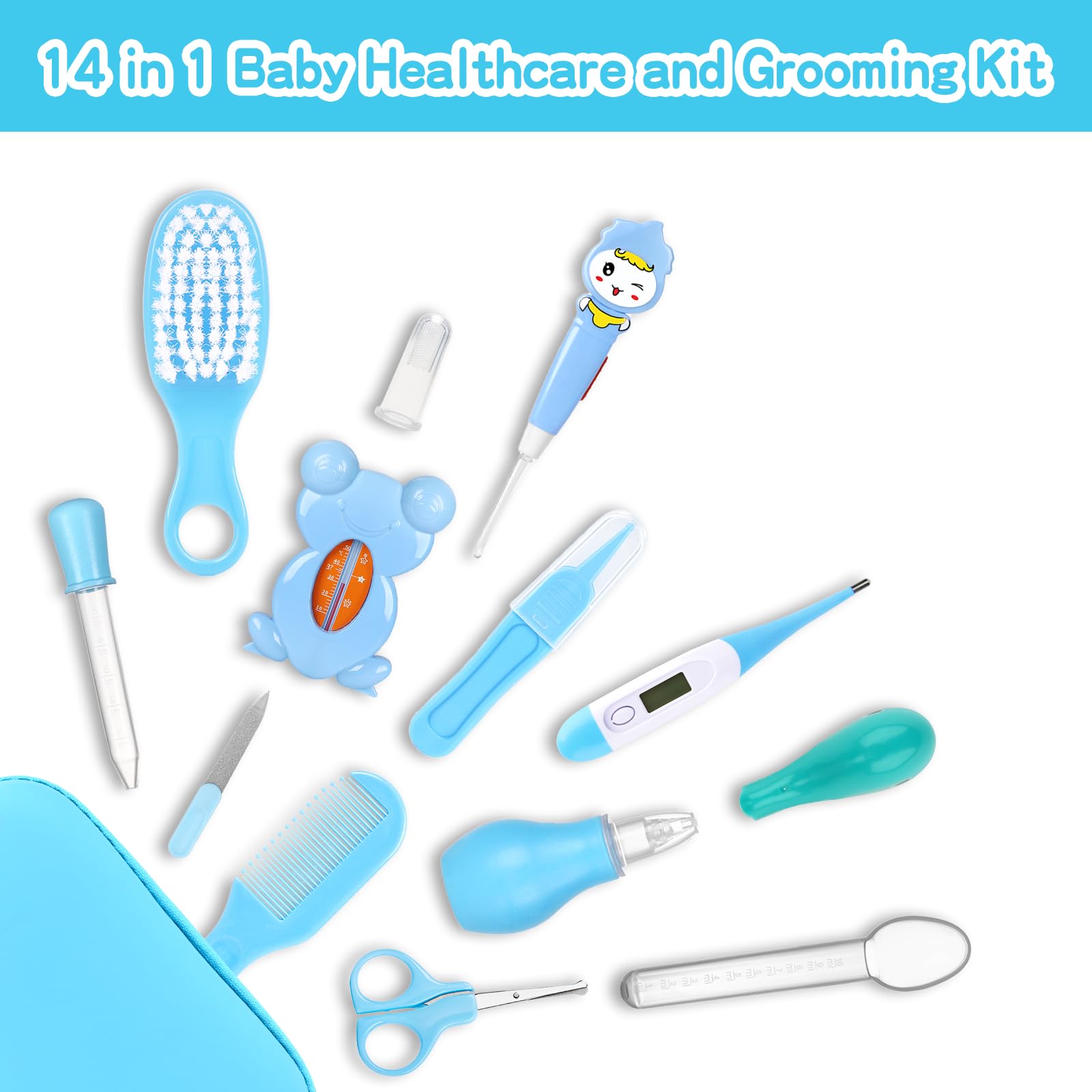 Baby Healthcare and Grooming Kit, Portable Baby Safety Care Set, Baby Essentials kit for Newborn (Blue 13 in 1)