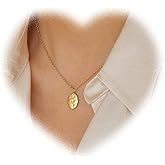 W WEILIRIA Bohemian Rose Pendant Necklace Metal Oval Necklace Chain Minimal Flower Necklace Jewelry for Women and Girls Gifts