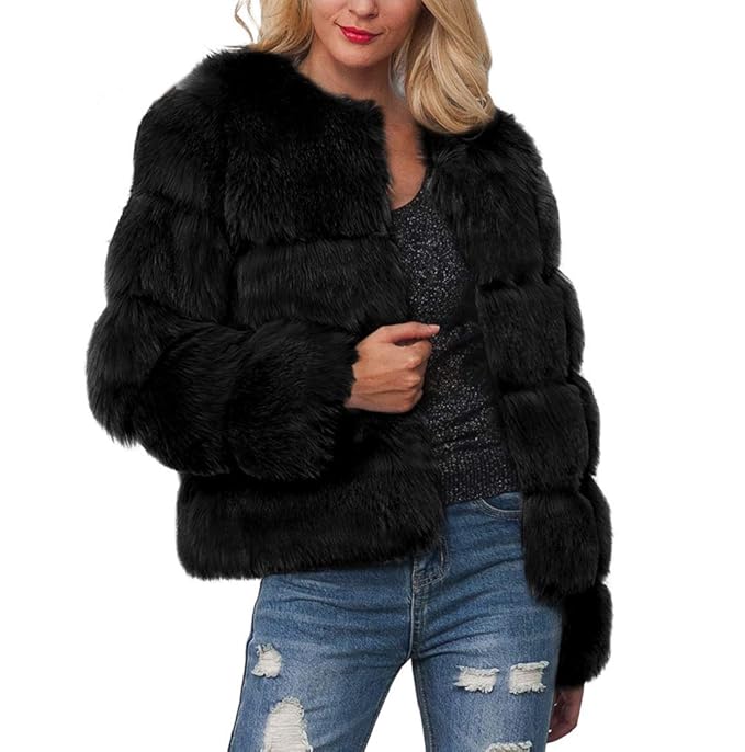 short black faux fur jackets ladies