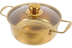 VILLCASE Stainless Steel Induction Cooking Pot with Glass Lid, Golden Double Handle Small Soup and Ramen