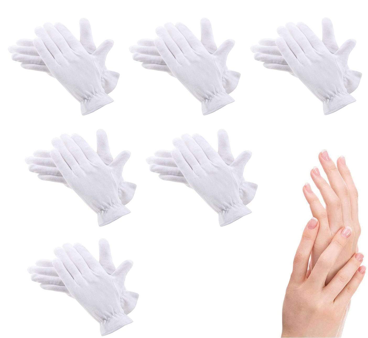 100% Cotton Gloves for Eczema,6 Pairs White Cotton Moisturizing Gloves Over Night Bedtime | Cosmetic Inspection Premium Cloth Quality | Dry Sensitive Irritated Skin Spa Therapy Secure Wristband — image 1