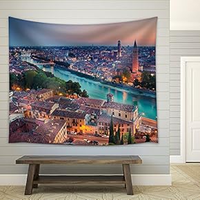 Verona. Image of Verona, Italy During Summer Sunset. - Fabric Wall Tapestry Home Decor - 51x60 inches