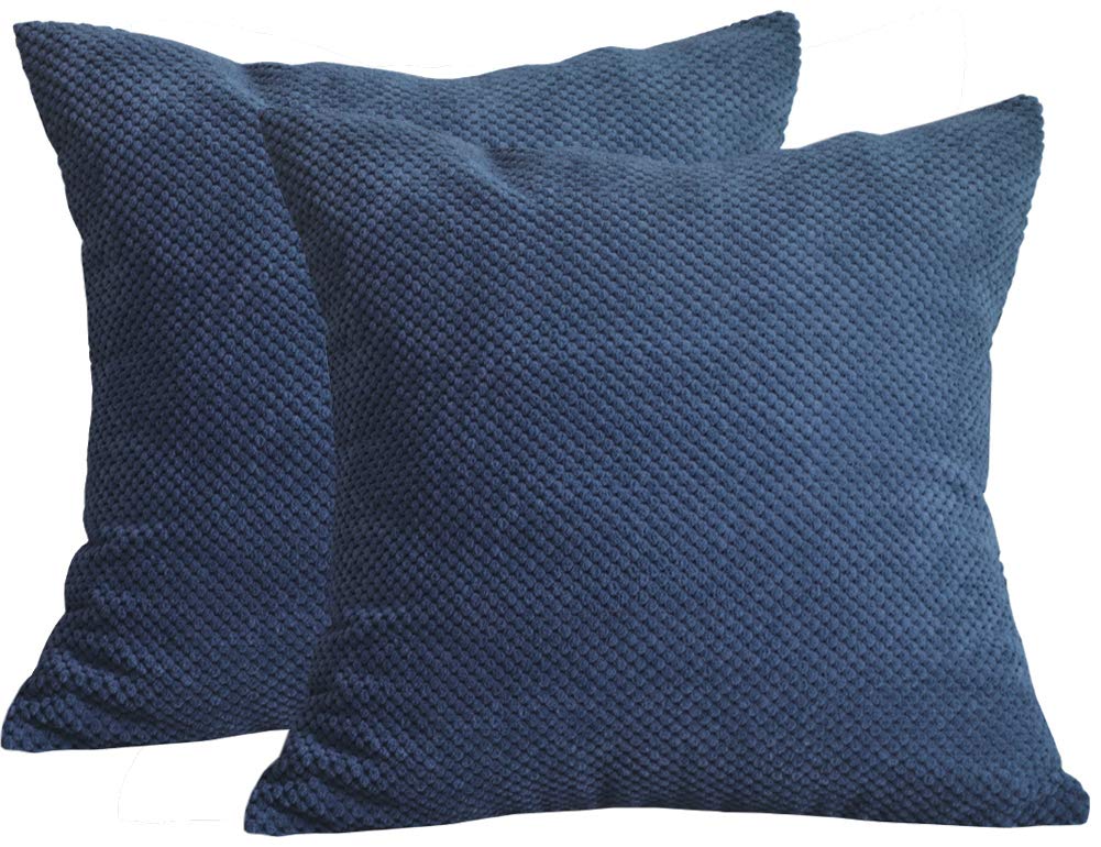 Lutanky Corduroy Cushion Covers (Pack of 2) Super Soft Rectangle Pineapple Grid Throw Pillow Cases for Sofa Bedroom Home Decor（45 x 45 cm） (dark blue, 2 Pieces)