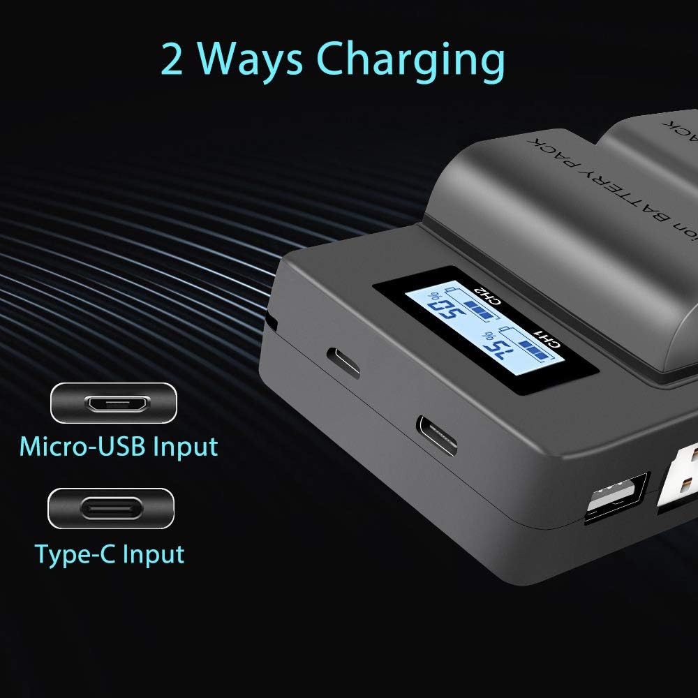 CITYORK LP-E6 LP-E6N (2-Pack 2000mAh) Replacement Battery and Rapid Dual USB Battery Charger for Canon EOS 5D Mark II/III/IV - Image 4