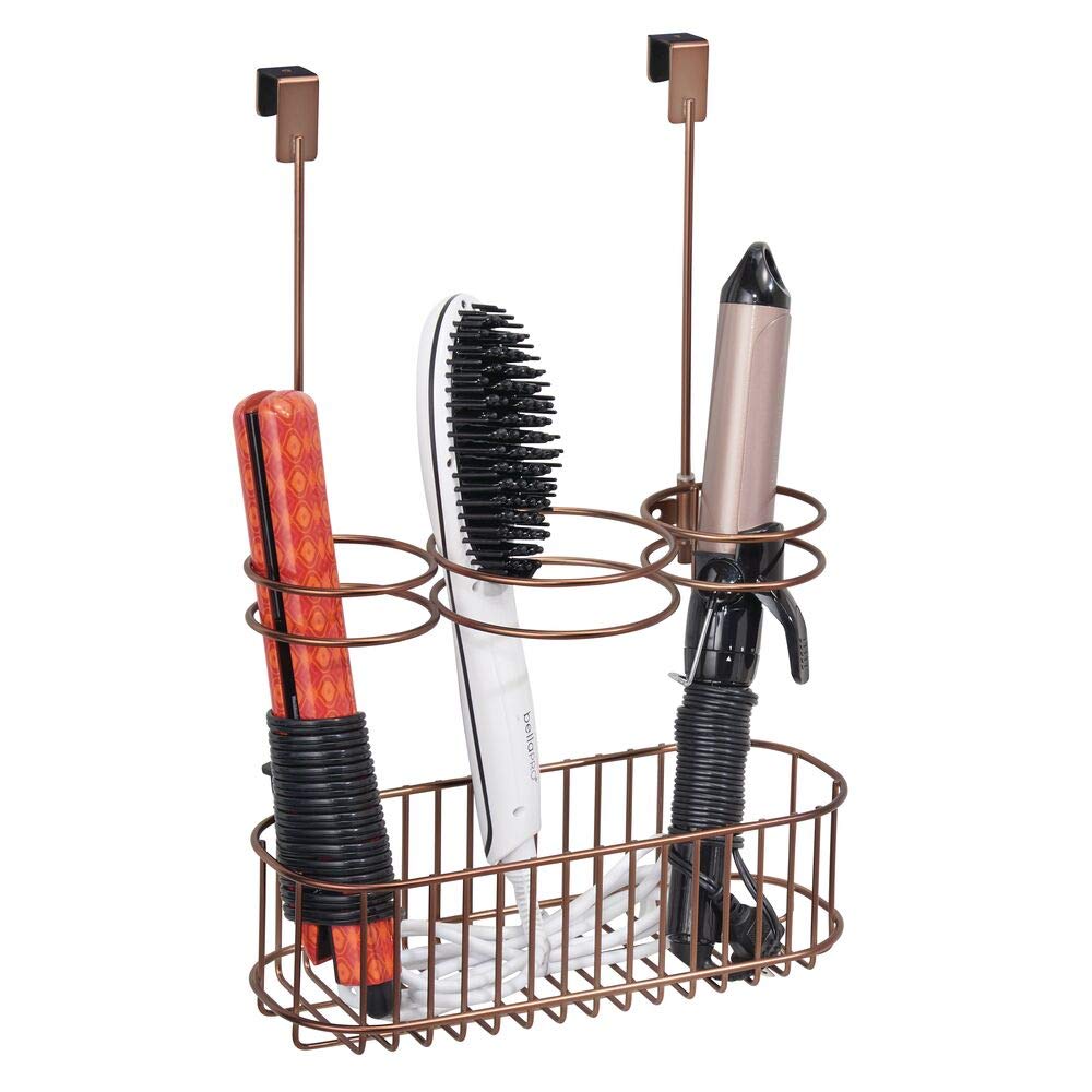 mDesign Over Door Bathroom Hair Hot Styling Tool Organizer Storage