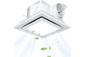 Gopper Bathroom Exhaust Fan with Light 12 inch,Bathroom Fan with Light 4 inch Duct,6000K 12W Square LED,141 CFM,1.0 Sonos,Ceiling Mount Quiet Exhaust Fan for Shower,Bathroom,Office,Home