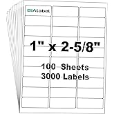 3000 Labels 30-Up 1" x2-5/8 Shipping Address Barcode Labels for Laser & Inkjet Printers, 100 Sheets, White, Permanent Adhesive