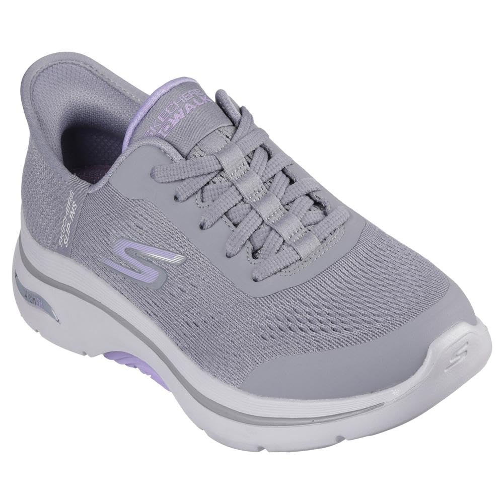 Skechers Women’s Go Walk Arch Fit 2.0 Valencia Hands Free Slip-Ins Sneaker, Gray/Lavender, 10.5
