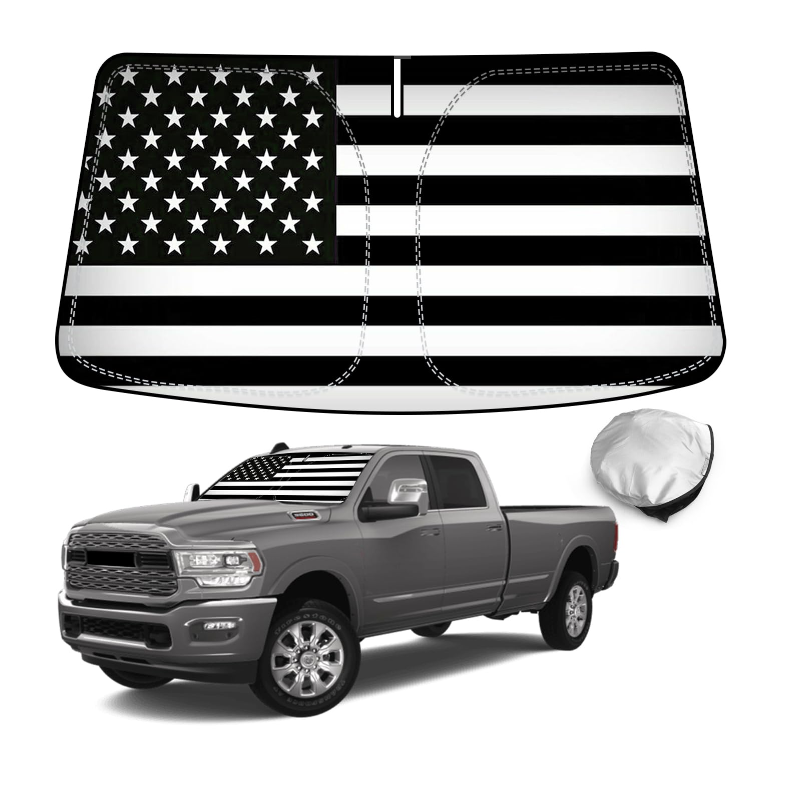 Photo 1 of Bestview Windshield Sun Shade American Flag Custom Fit for 2010-2024 Dodge Ram 2500 3500, Foldable Front Window Sunshade Sun Visor Accessories Protector Block UV Rays Heat