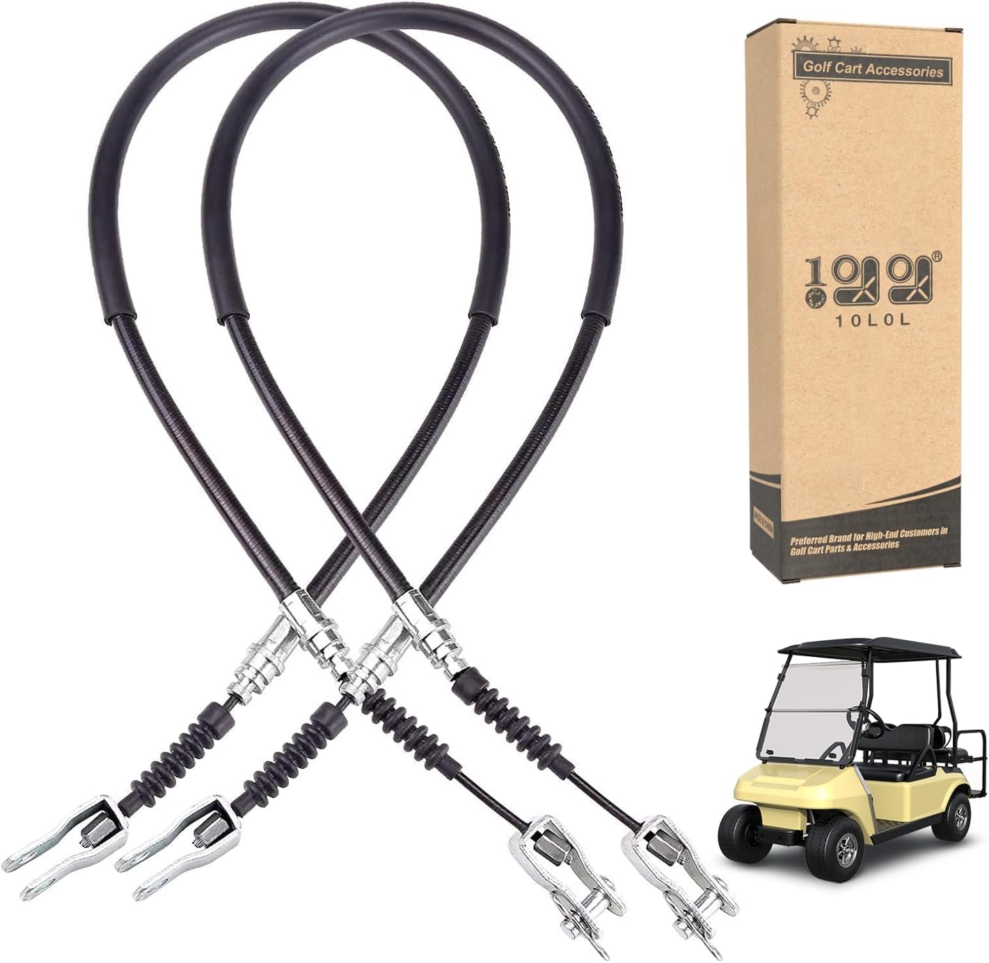 10L0L Golf Cart Brake Cables fit Club Car DS 1981-1999 Gas&Electric for Both Driver & Passenger Sides, made with Stainless Steel Core,Replace OEM: 1011125, 1011403, 1016761-01(42" Long)