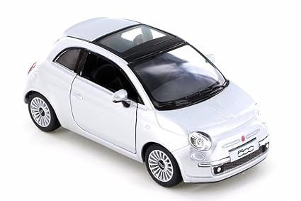 KiNSMART Fiat 500 Silver 1:28 Scale Die Cast Model Toy Car Pull Back