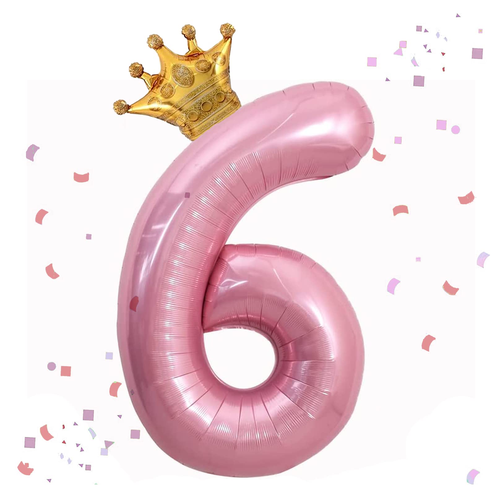 Photo 1 of 40 Inch Pink Number 6 & Mini Crown Balloon for Birthday Party, 6th Birthday Party Decorations, Pink Theme Party Balloons Decorations Supplies