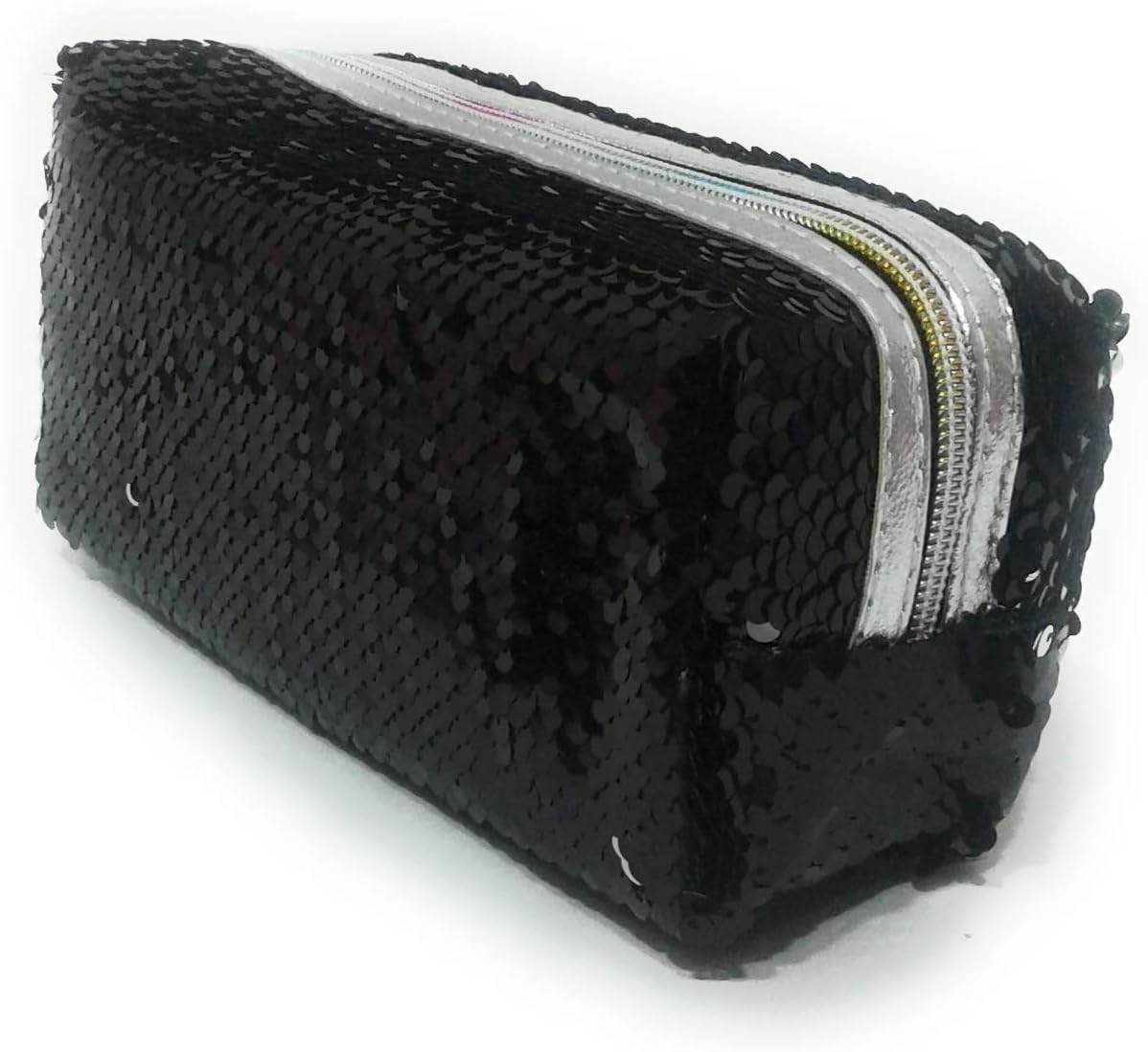 Sardar Ji Toys Attractive Reversible Sequins Pencil Case Organizer Mermaid Pouch for Girls Makeup Cosmetic Holder Purse Glitter Clutch Purse Large Size (20CM X 9CM X 8CM) (Black/Silver)