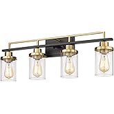 Emliviar Modern Bathroom Vanity Light - 4-Light Wall Lights for Bathroom, Black and Gold Finish with Clear Glass, YCE238B-4W 