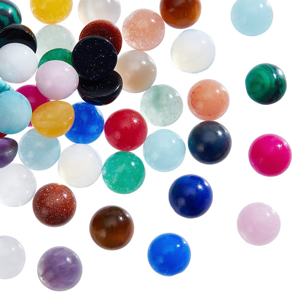 SUPERFINDINGS 46Pcs Natural Gemstoness Cabochons 6mm Half Round Cabochon Beads Stones 23 Color Flatback Quartz Crystal Cabochons for Bracelet Necklace Jewelry Making