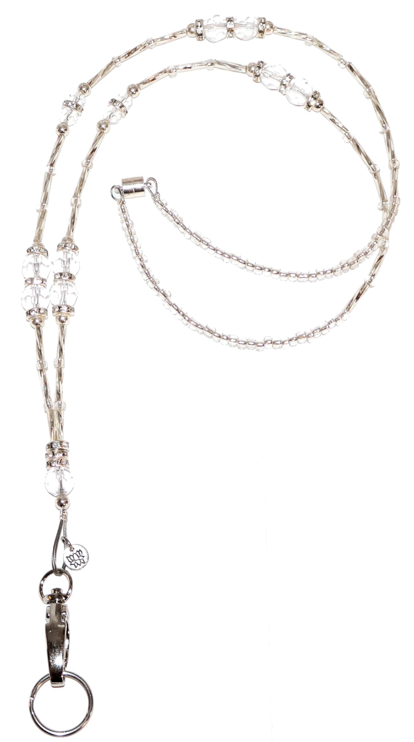 Hidden Hollow Beads Crystal Bling Women's Beaded Lanyard for ID Badge Card Holder Teacher Cruise Keys Keychain Phone Keychain Breakaway Clasp