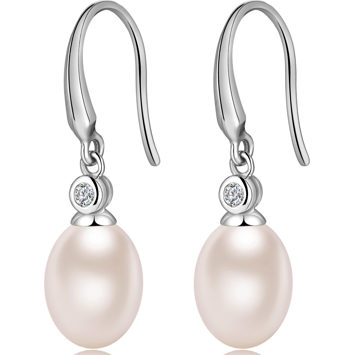 Pearl Earrings Teardrop Pearl Earrings Pearl Teardrop Earrings for Women Sterling Silver Freshwater Pearl Drop Earrings Leverback Pearl Earrings for Women White Drop Pearl Earrings CZ Pearl Earrings