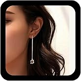 Iaceble Boho Crystal Cube Dangle Earring Rhinestone Threader Dangle Earring Aurora Borealis Drop Earrings Threaders Long Chain Earring Jewelry for Women