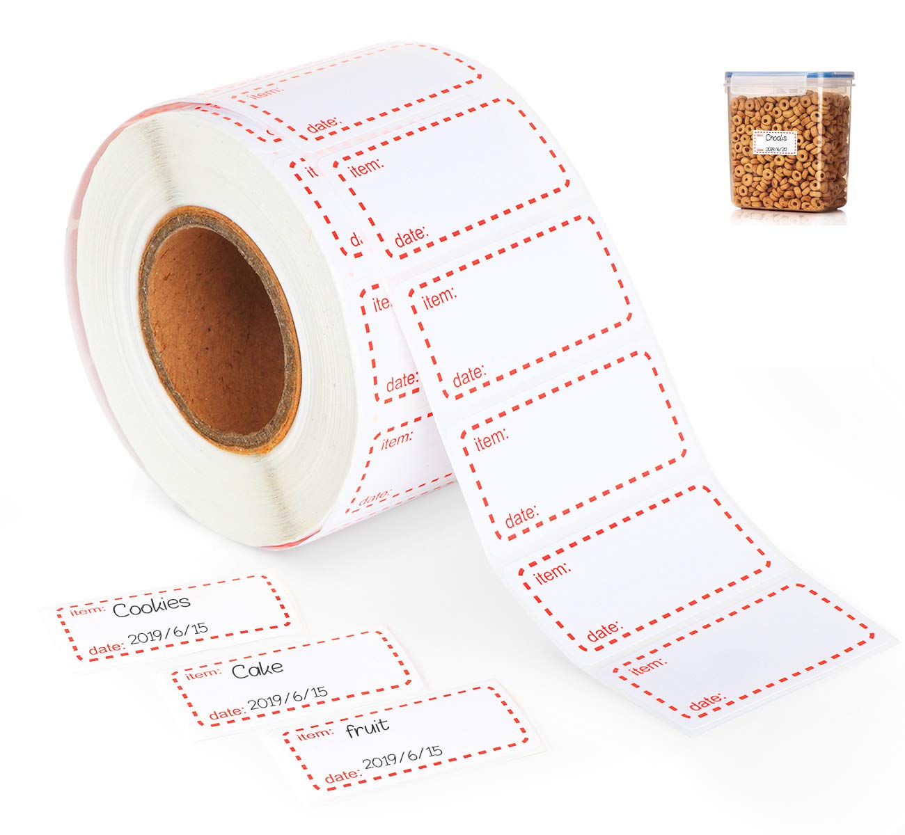 ilauke 50x25mm Freezer Labels 1000 Food Labels Stickers Roll Self-Adhesive Date Label for Food Jar Refrigerator Freezer Pantry Container Kitchen（White and Red）