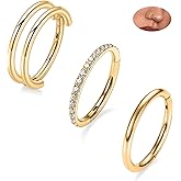 PEAKLINK Triple Double Nose Hoop Ring Conch Hoop Earrings 16G Seamless Septum Jewelry Surgical Steel Helix Cartilage Daith Rook Tragus Piercing 3 PCS Lip Lobe Hoop Earrings 8mm 10mm
